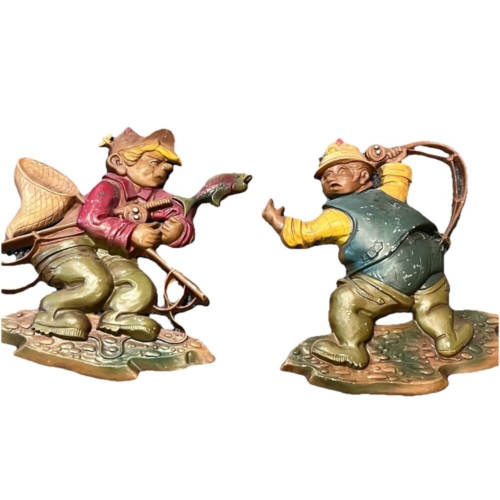 Sexton Metal Wall Plaques Fishermen Trying to Fish Pair 1970 Sexton